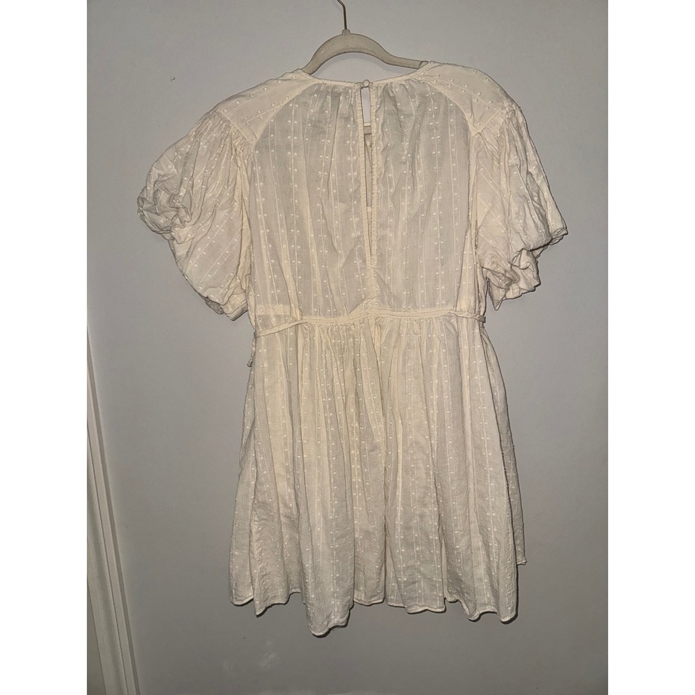 Gigio USA Ivory Swiss Dot Puff Sleeve Babydoll Mini Dress Cream Small